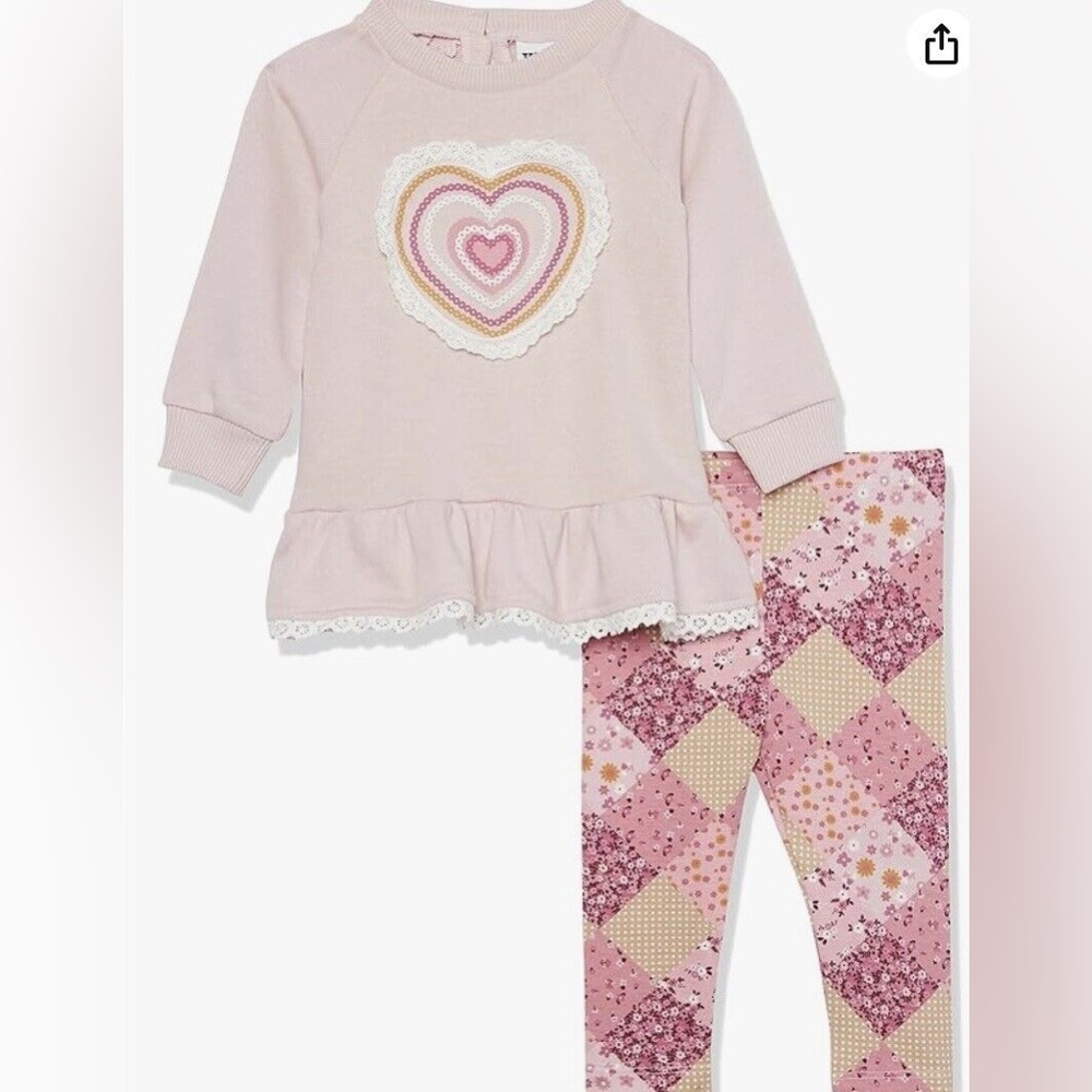 Floral Heart Tunic Sweater And Pattern Leggings Set